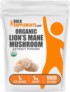 BulkSupplements.com Organic Lion's Mane Mushroom Extract Powder - Lions Mane Supplement Powder, Superfood for Well-Being - Vegan, 1g per Serving, 1kg