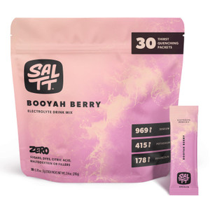 SALTT Electrolytes Powder Flavored Drink Mix - Booyah Berry - 30 Hydration Packets - Magnesium, Potassium, Sodium, Trace Minerals - Zero Sugar & Glut