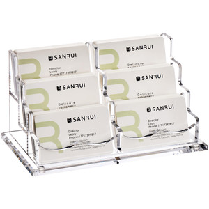 Acrylic Business Card Holder for Desk, Clear Display Stand with 6 Slots, 3-Tier Horizontal Name Card Stands, Office Desk Organizer for Women & Men ,
