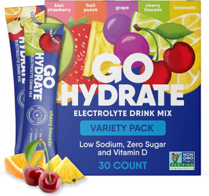 GoHydrate Low Sodium Electrolytes Powder Packets Sugar Free - Instant Hydration Daily Drink Mix - Zero Sugar Water Flavor Packet Singles with Vitamin