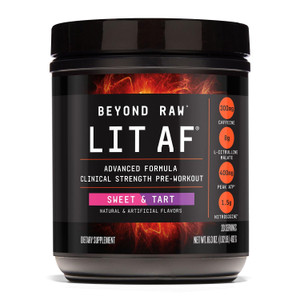 BEYOND RAW LIT Advanced Pre Workout Formula, Sweet and Tart, for Energy, Focus, Endurance, Pumps, with 300mg Rapid and Targeted Release Caffeine, Cre