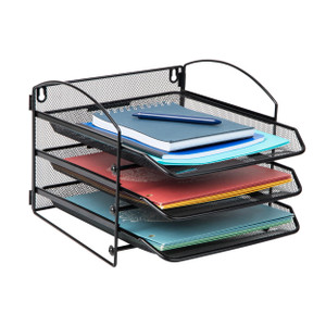 Mind Reader 3-Tier Paper Tray, File Storage, Desktop Organizer, Wall Mountable, File Organization, Metal Mesh, Black