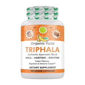 Organic Veda Triphala Powder 300 Capsules, 1000mg - Organic Triphala Supplement for Colon Cleanse, Immune, Gut & Digestion Health - Whole Green Antio