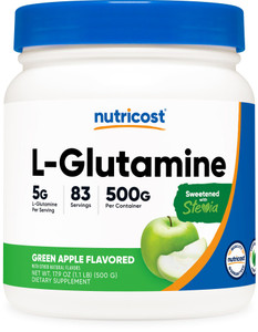 Nutricost L-Glutamine Powder Supplement (Green Apple) 500g - Gut Support, 5 Grams per Serving, Sweetened with Stevia - Gluten Free, Non GMO