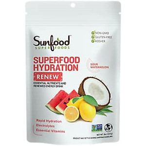 Sunfood Superfood Hydration Renew- Coconut Water Powder, Electrolytes Powder with Lemon, Sea Salt & Minerals, Clean Organic Electrolyte Drink Mix - 8