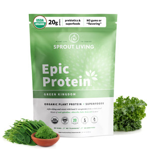 Sprout Living Epic Protein, Plant Based Protein & Superfoods Powder, Green Kingdom | 20 Grams Organic Protein Powder, Greens, Vegan, Non Dairy, Non-G