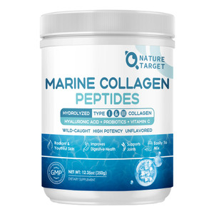 NATURE TARGET Marine Collagen Peptides Powder - Type I & III Collagen with Probiotics, Vitamin C & Hyaluronic Acid for Skin, Hair, Nails, Wild-Caught