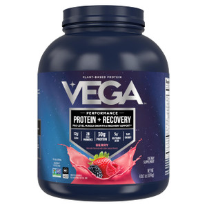 Vega Sport Vegan Protein Powder + Recovery - 30g Plant Based Protein per Serving, Berry, 45 Servings, 5g BCAAs, Probiotics, NSF Certified, for Shakes