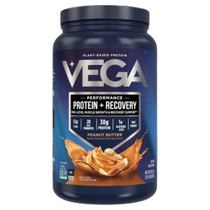Vega Sport Vegan Protein Powder + Recovery - 30g Plant Based Protein per Serving, Peanut Butter, 19 Servings, 5g BCAAs, Probiotics, NSF Certified, fo