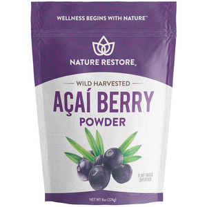 Nature Restore Wild Harvested Acai Berry Powder, 8 Ounces, Non GMO, Gluten Free, Brazilian Wild Grown