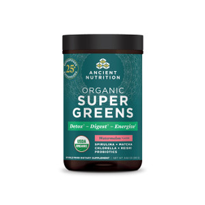 Ancient Nutrition SuperGreens Powder with Probiotics, Organic Watermelon Flavor Greens, Made from Real Fruits, Vegetables and Herbs, for Digestive an