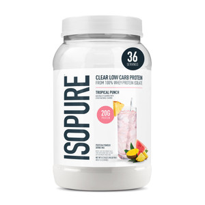 Isopure Clear Whey Isolate Protein Powder, Lactose Free, Gluten Free, Naturally Flavored, Tropical Punch, 20g Protein Per Serving, 1.9 Lbs, 36 Servin