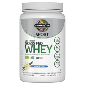 Garden of Life SPORT Whey Protein Powder Vanilla, Premium Grass Fed Whey Protein Isolate plus Probiotics for Immune System Health, 24g Protein, Non G