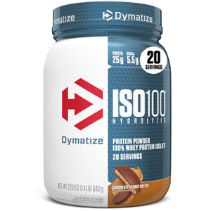 Dymatize ISO100 Whey Protein Powder Isolate, Chocolate Peanut Butter, 25g of Protein, 20 Servings, 5.5g BCAAs, Less Than 120 Cal., Gluten Free, 1g Fa