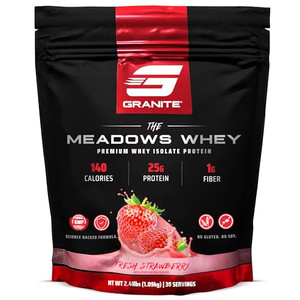 Granite Supplements The Meadows Whey Protein Isolate Protein Powder for Lean Muscle with 150 Calories, 2g Fiber, 1g Sugar (30 Servings), Fresh Strawb