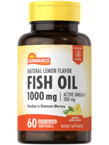 Sundance Fish Oil Omega 3 Supplement | 1000mg | 60 Softgels | with EPA & DHA | Natural Lemon Flavor | Non-GMO and Gluten Free