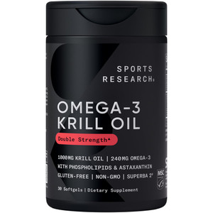 Sports Research® Omega-3 Krill Oil 1000mg (Double Strength) - Pure Antarctic Superba Krill w/Choline, Phospholipids & Astaxanthin - MSC Certified Sus