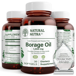 Natural Borage Oil Supplement  Rich in Gamma-linolenic Acid (GLA), A Potent Omega-6 Essential Fatty Acid Known for Supporting Skin, Nerve, and Joint