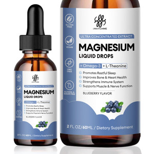 Magnesium Glycinate Liquid, Magnesium Complex Supplement with Omega3, L-Theanine and Vitamin for Calm, Sleep Support, Muscle Relief, Non GMO, Blueber