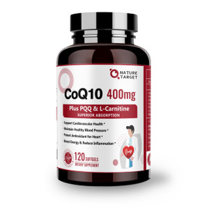 NATURE TARGET CoQ10-400mg with PQQ, Omega-3s & L-Carnitine, High Absorption Coenzyme-Q10 with BioPerine, Supports Heart, Brain, Immune System, Energy