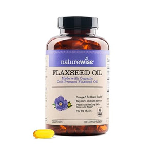 NatureWise Flaxseed Oil 1200 mg, Fish Free Omega 3 6 9 with 720mg ALA, Dietary Supplement for Heart Health Support - Organic, Cold Pressed, Non-GMO -