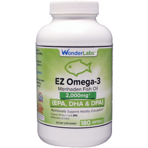 Wonder Laboratories EZ Omega-3 Atlantic Menhaden Fish Oil Supplement 2000 mg, Burpless, Made in The USA, Perfect Balance of EPA+ DHA + DPA 180 Softge