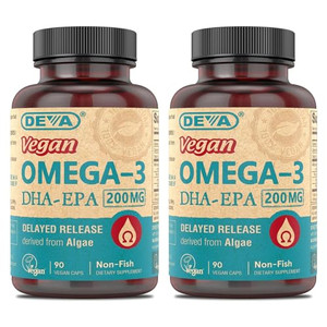 DEVA Vegan Omega-3 DHA-EPA, from Micro Algae, Delayed Release, 90 Vegan Capsules (Pack of 2)