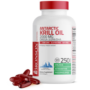 Bronson Antarctic Krill Oil 2000 mg with Omega-3s EPA, DHA, Astaxanthin and Phospholipids, 250 Softgels (125 Servings)