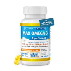 Maximum Slim Max Omega 3 Fish Oil Pills - Triple Strength Fish Oil Supplement (2000 mg Total Omega 3 Fatty Acids: 600mg DHA + 800 mg EPA per Serving)