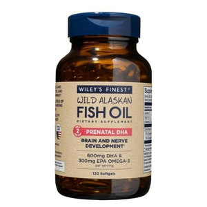 Wiley's Finest Wild Alaskan Fish Oil Prenatal DHA - 900mg EPA and DHA Omega-3s for Pregnant Women and Nursing Mothers - 120 Softgels (60 Prenatal Vit