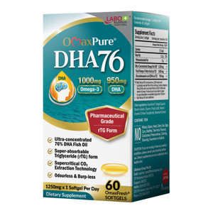 LABO Nutrition OmaxPure DHA76 Omega 3 Fish Oil, Ultra-Concentrated 76% 950mg DHA, EPA, 60 Count, Pharmaceutical Grade, Supercritical CO2 Extracted rT