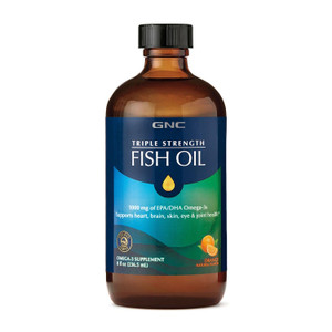 GNC Triple Strength Fish Oil Liquid Supplement, Wild Deep Ocean Caught. with 1000mg EPA DHA Omega 3s, for, Heart, Brain, Skin, Eye, Joint Health, Nat