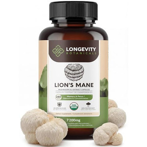 Longevity Botanicals Lions Mane Mushroom Extract Capsules (240) | Concentrated 8:1 Ratio | 100% Fruiting Bodies | Hericium Erinaceus Nootropic Suppl