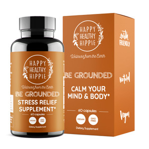 Happy Healthy Hippie Be Grounded Stress Relief Supplement  Lavender Pills | Promotes Calmness & Relaxation | Quick Acting | Magnesium Glycinate 100m