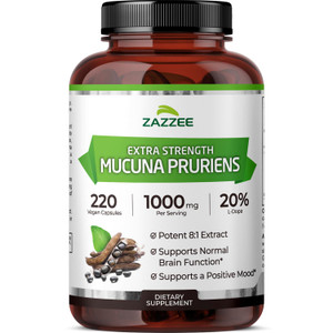 Zazzee Extra Strength Mucuna Pruriens 8:1 Extract, Minimum 20% L-Dopa, 1000 mg, 220 Vegan Capsules, 110 Day Supply, Concentrated and Standardized 8X