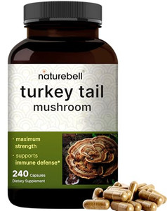 NatureBell Turkey Tail Mushroom Capsules 15,000mg Per Serving, 240 Count | 25:1 Fruiting Body & Mycelium Extract  Immune & Brain Health Mushrooms Su