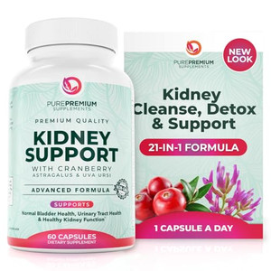 PurePremium Kidney Support Supplement  Kidney Cleanse Detox & Repair with Cranberry Extract & Astragalus - 21-in-1 Complex Supports Normal Bladder,