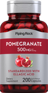 Piping Rock Pomegranate Extract 500mg | 200 Capsules | Standardized Supplement with Ellagic Acid | Non-GMO, Gluten Free