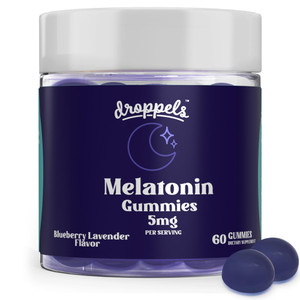 Droppels Melatonin Gummies, 5mg  Plant-Based, Vegan Melatonin 5mg for Natural Sleep Support with Chamomile Extract, 60 Count, Blueberry Flavor (1-Mo