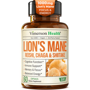 Lions Mane Supplement Capsules  Mushroom Powder Blend with Lions Mane Powder, Turkey Tail, Shiitake Mushrooms & More  Focus & Energy Supplements fo