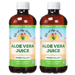 Lily Of The Desert Organic Aloe Vera Juice 2-Pack  Inner Fillet, Natural Gut & Digestive Support, Stomach Relief, 32 Fl Oz Ea