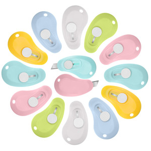 Honoson 12 Pcs Mini Box Cutter Retractable Utility Knife Cute Small Letter Opener Envelope Slitter Package Box Opener with Keychain Hole, 6 Colors(Be