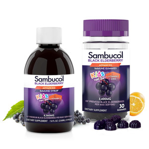 Sambucol Black Elderberry Syrup and Gummies for Kids - Elderberry Supplement with Vitamin C and Zinc, Syrup & Chewable Gummies for Children - 7.8 Fl
