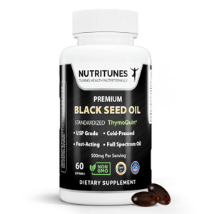 Nutritunes Black Seed Oil 3% Thymoquinone Standardized  Clinically Studied, USP Grade, Cold-Pressed Nigella Sativa ThymoQuin, Non-GMO  60 Softgels