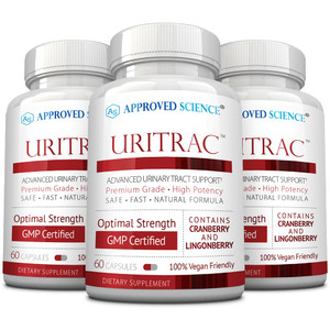 Approved Science® Uritrac - UTI Support - Cranberry, D-Mannose, Lingonberry - Vegan Friendly - 60 Capsules per Bottle - Pack of 3