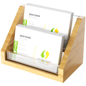 NiOffice Sleek Bamboo Acrylic Business Card Holder for Reception, Office Desk, Meetings, Trade Shows, Home Office, Versatile Use Professional Display