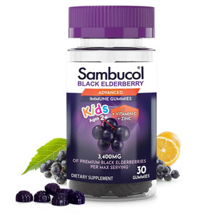 Sambucol Black Elderberry Gummies for Kids - Elderberry Gummies with Zinc and Vitamin C, Chewable Supplement for Kids, Low Sugar, Berry Flavor - 30 C
