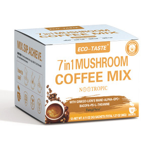 Mushroom Coffee Mix 7 in 1, with Ginkgo, Lions Mane, Alpha-GPC, Bacopa, PS, L-Theanine  12 Sachets