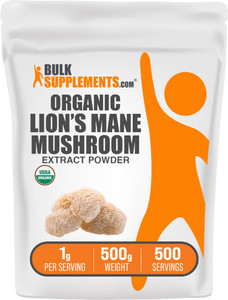 BulkSupplements.com Organic Lion's Mane Mushroom Extract Powder - Mushroom Supplement, Brain Supplement for Memory and Focus Support - Vegan, 1g per