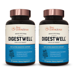 Live Conscious DigestWell Immediate Support - Fast-Acting Digestive Support | Broad Spectrum Enzyme, Probiotic & Herbal Formula - Decreases Everyday